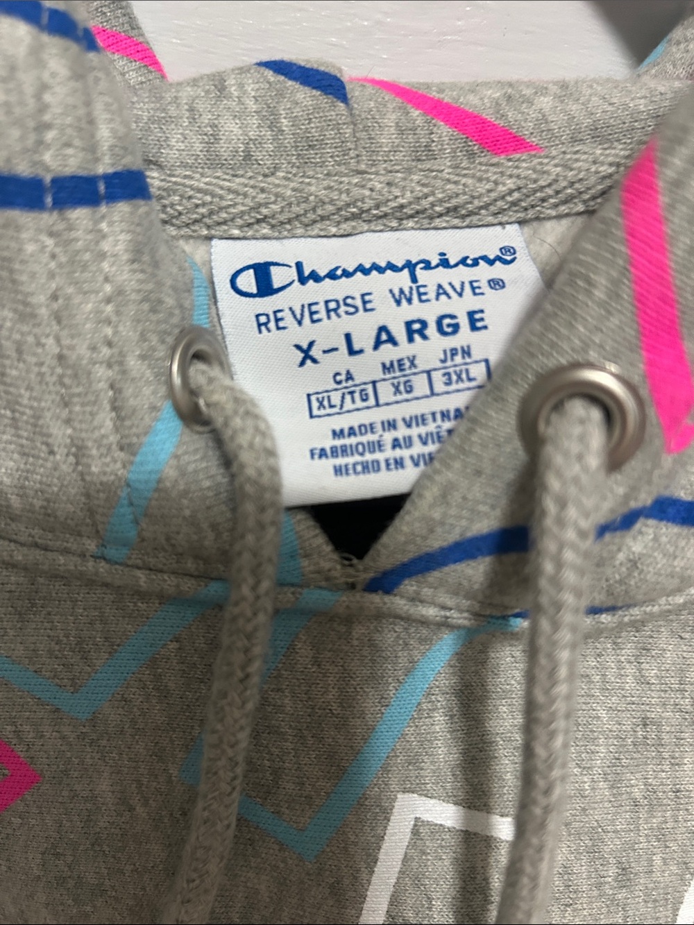 Champion Reverse Weave Gray Hoodie Lettering Print Size XL Streetwear - Picture 2 of 3